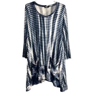 Art of Cloth Swing Tunic Size Medium Blue Tie Dye Pockets Asymmetric Lagenlook